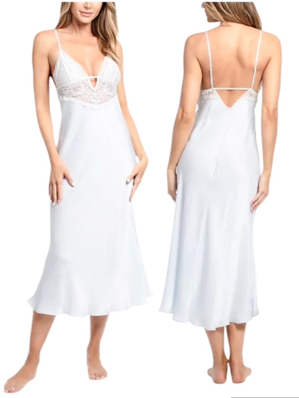 NWT Linea Donatella Luxe Satin Bridal Lingerie Long Gown Ivory White Size L